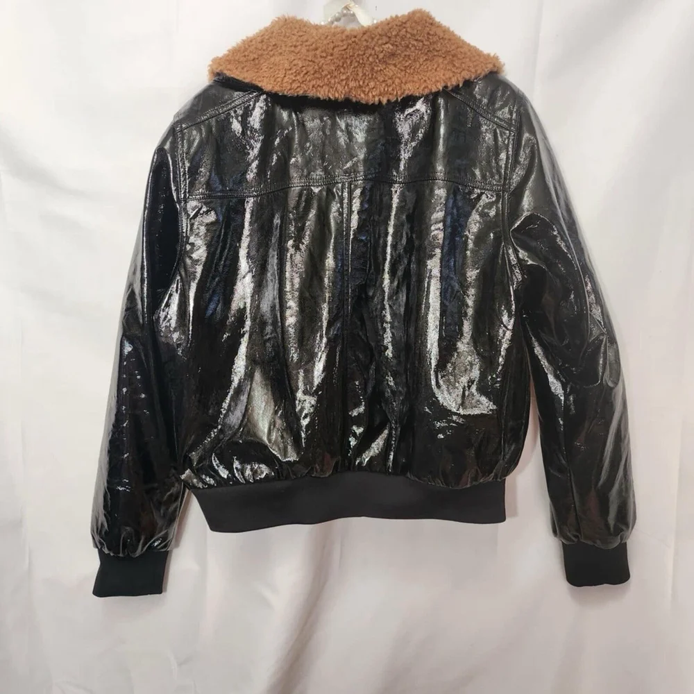 MOTHER Faux Leather Pilot Jacket Don’t Crash Faux Fur Bomber Jacket Black Sz XL